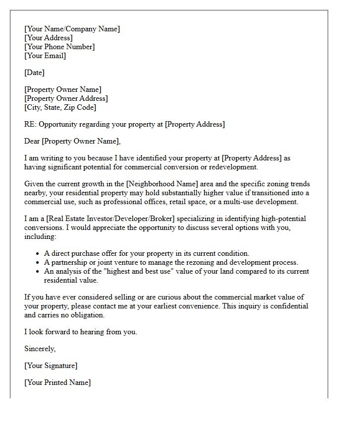 Residential To Commercial Opportunity Letter