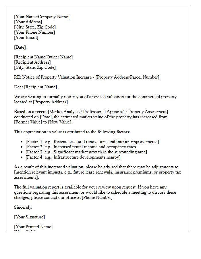Increased Commercial Property Value Letter