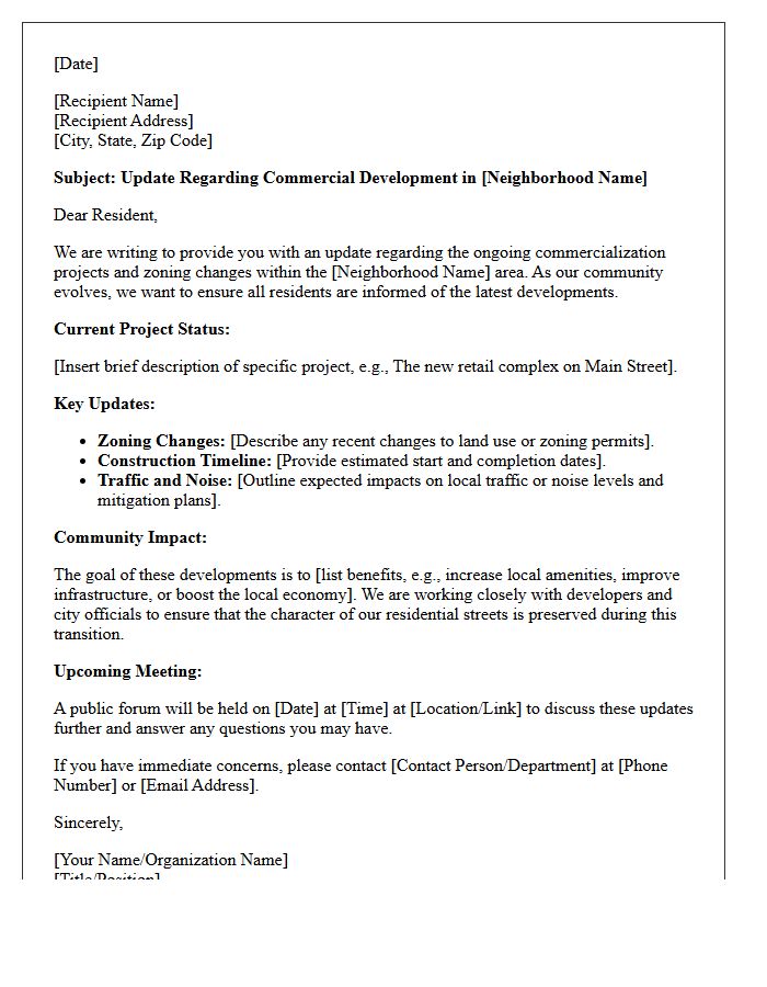 Neighborhood Commercialization Update Letter