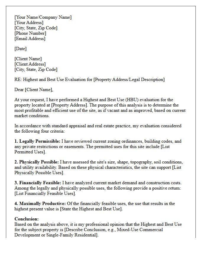 Highest And Best Use Evaluation Letter