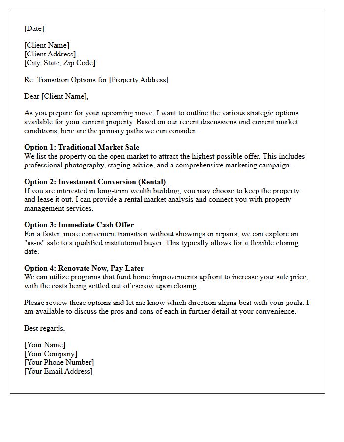 Real Estate Transition Options Letter