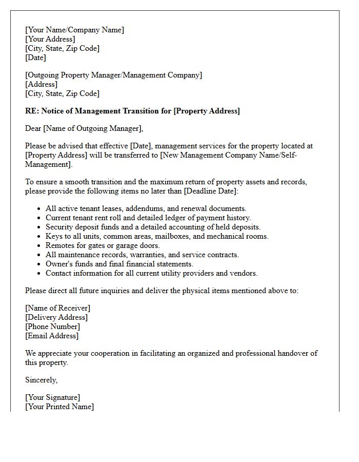 Maximum Property Return Transition Letter