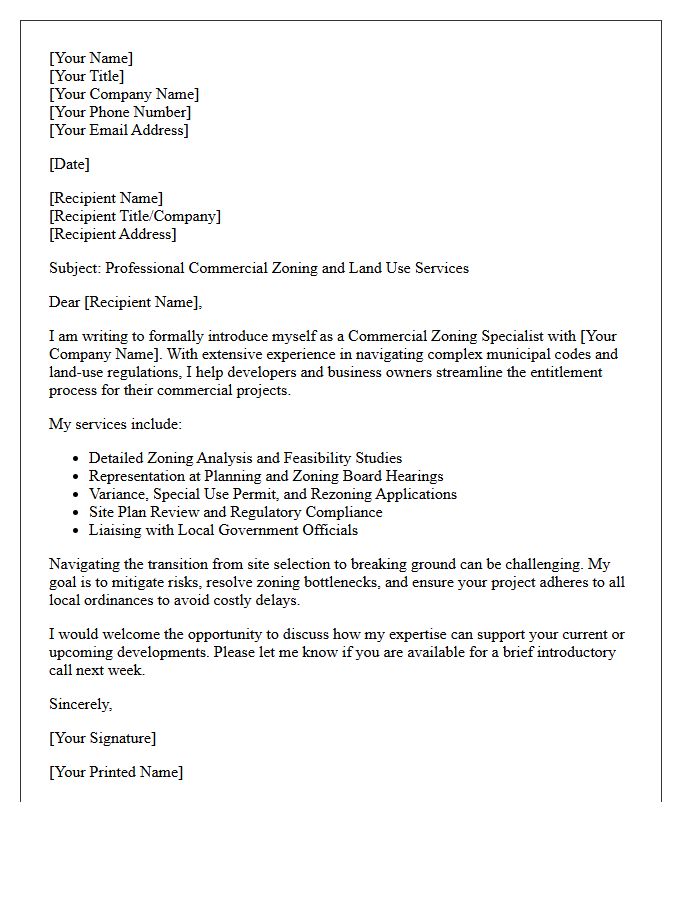Commercial Zoning Specialist Introduction Letter