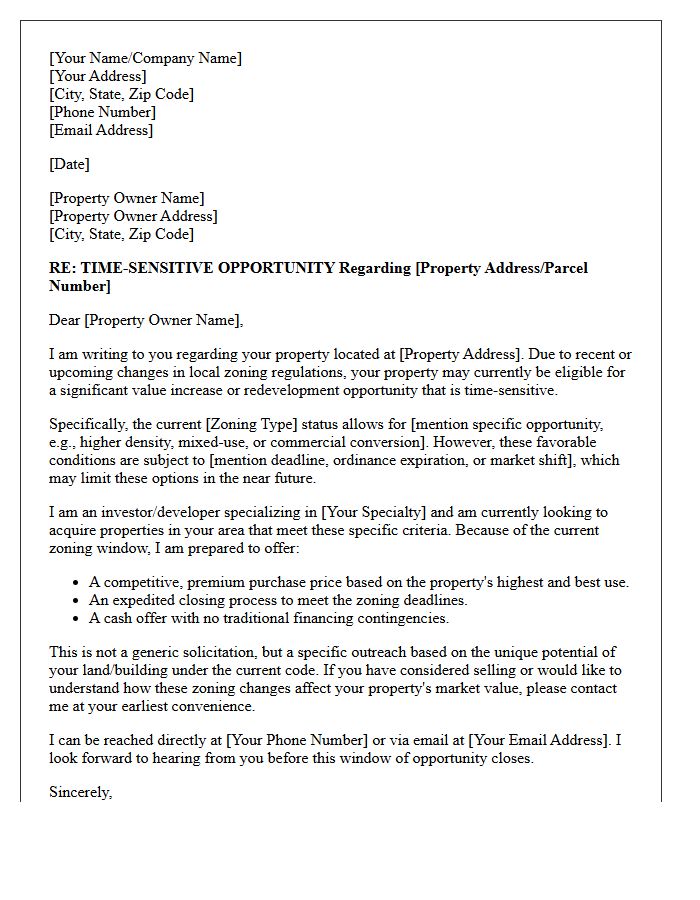 Time-Sensitive Zoning Opportunity Letter