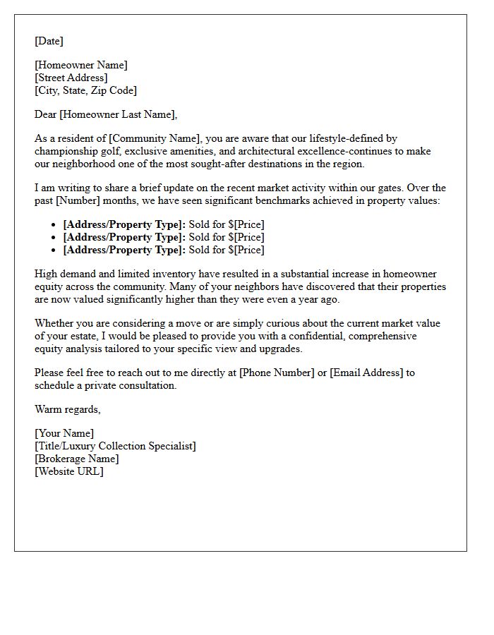 Luxury Golf Community Recent Sales and Equity Letter