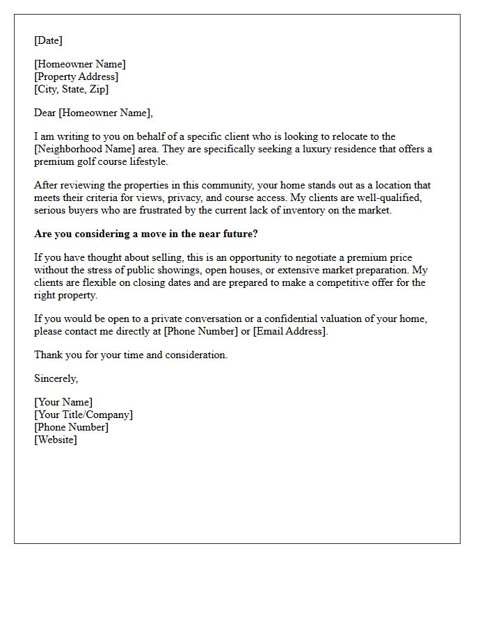 Premium Golf Course Lifestyle Buyer Demand Letter