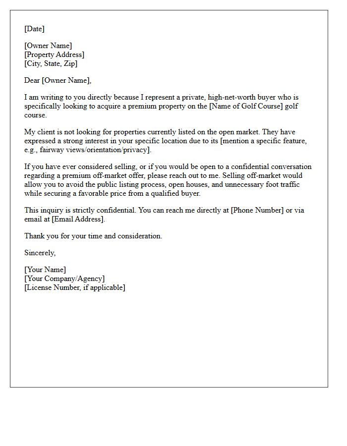 Off-Market Premium Buyer Inquiry Golf Course Letter
