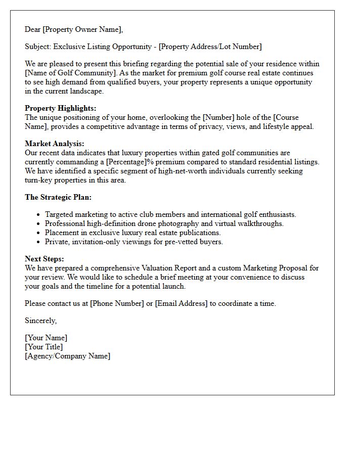 Premium Golf Community Seller Opportunity Briefing Letter