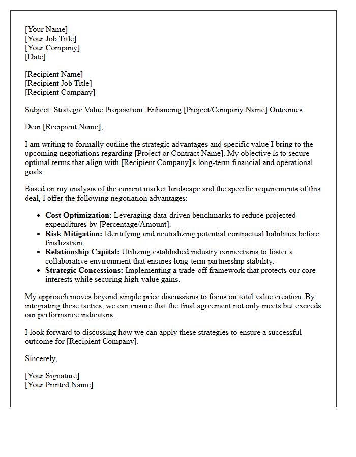 Professional Negotiation Advantage Value Proposition Letter