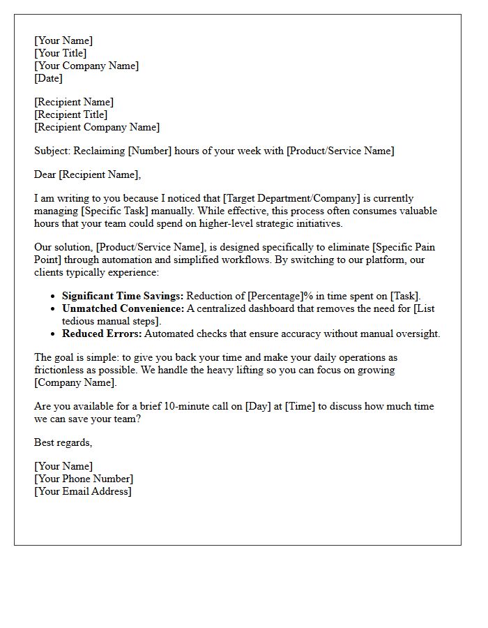 Time Savings And Convenience Value Proposition Letter