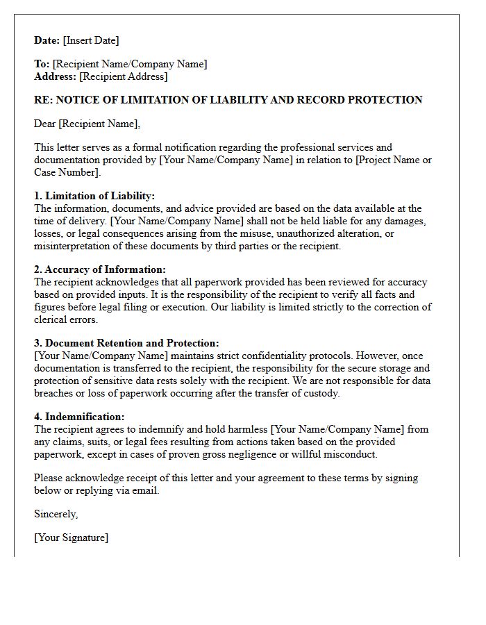 Legal Liability And Paperwork Protection Letter