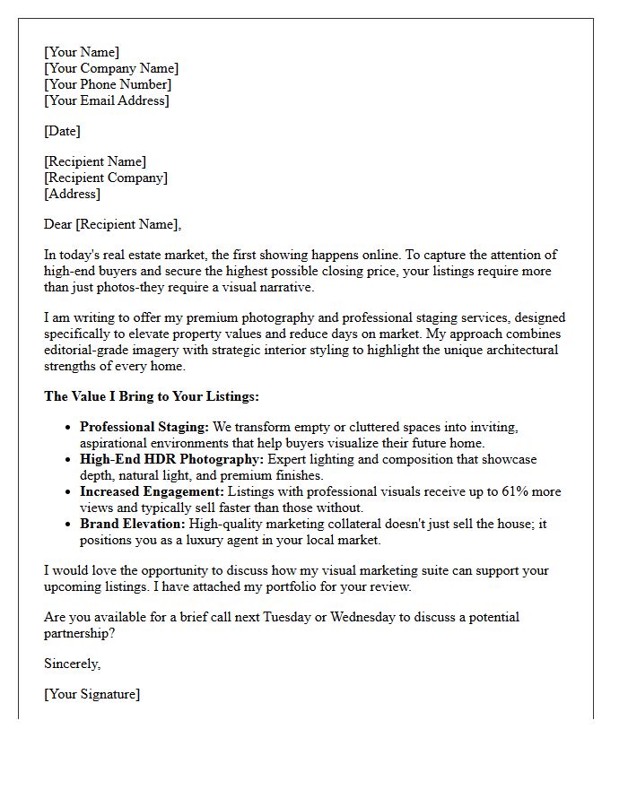 Premium Photography And Staging Value Proposition Letter