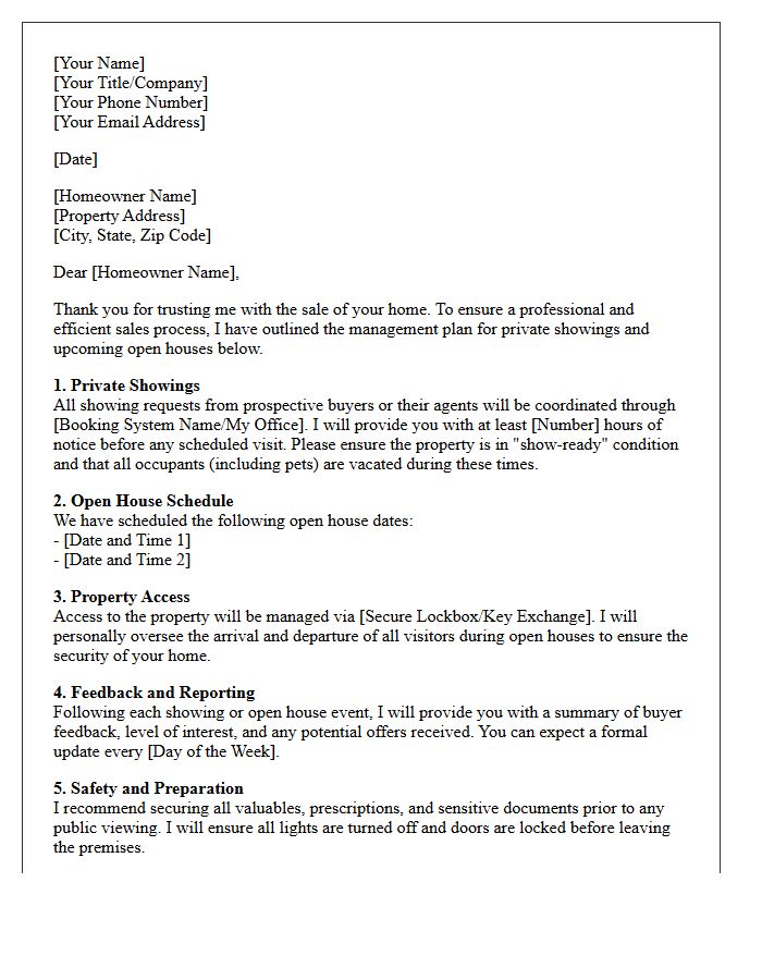 Private Showing And Open House Management Letter