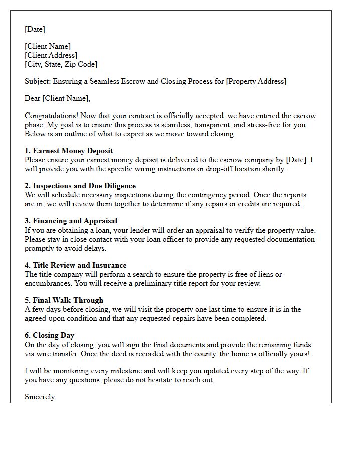 Seamless Escrow And Closing Process Letter