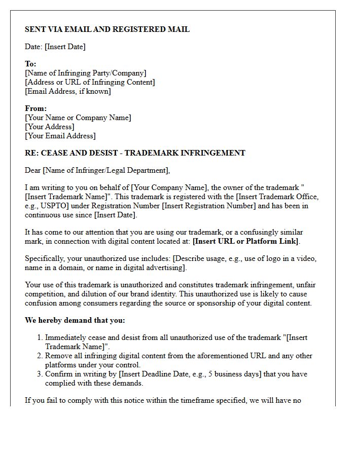 Digital Content Trademark Infringement Cease and Desist Letter