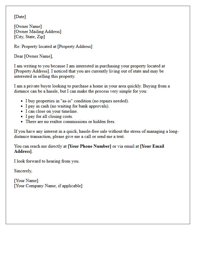 Out Of State Absentee Owner Quick Sale Letter