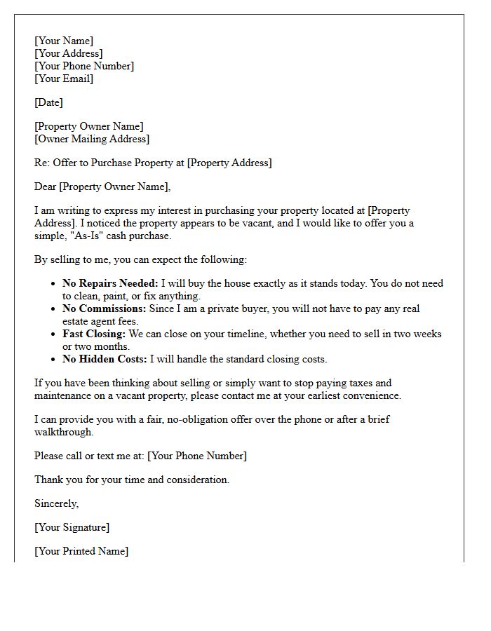 Vacant Property As-Is Purchase Letter