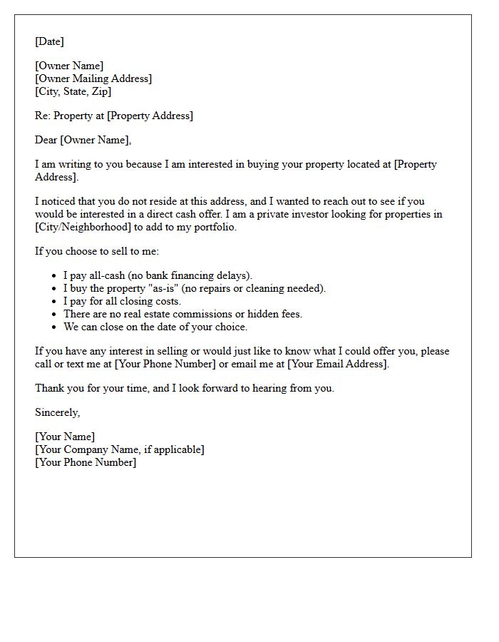 Absentee Owner Direct Cash Offer Letter