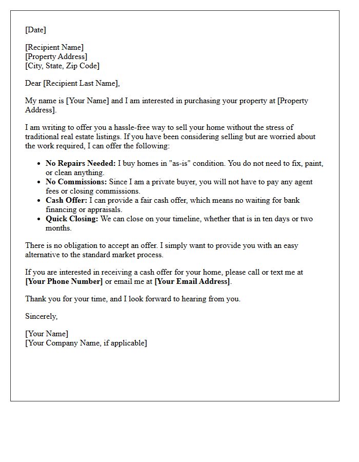 No Repair Hassle-Free Home Sale Letter