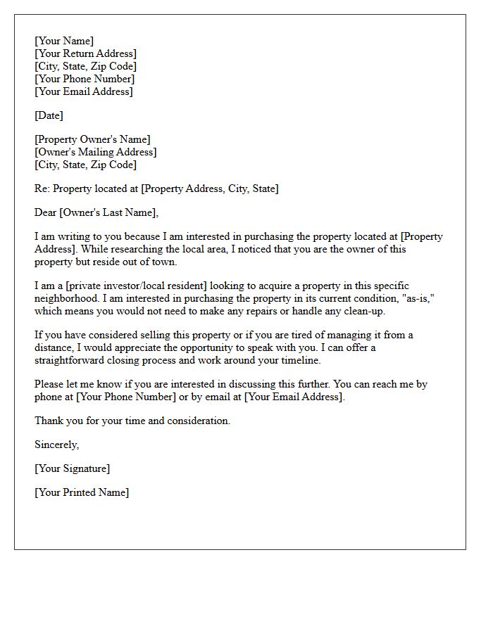 Out Of Town Property Owner Inquiry Letter
