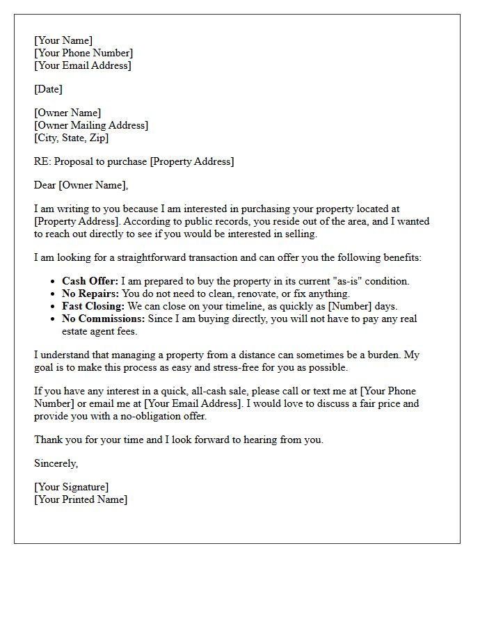 Distant Owner Fast Closing Proposal Letter