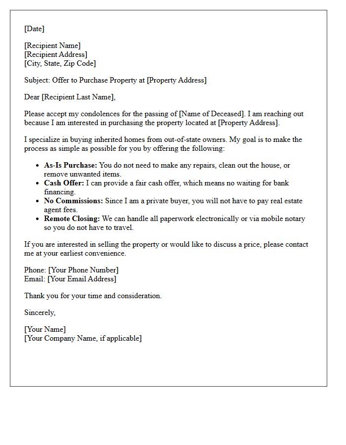 Inherited Out Of State Home Offer Letter