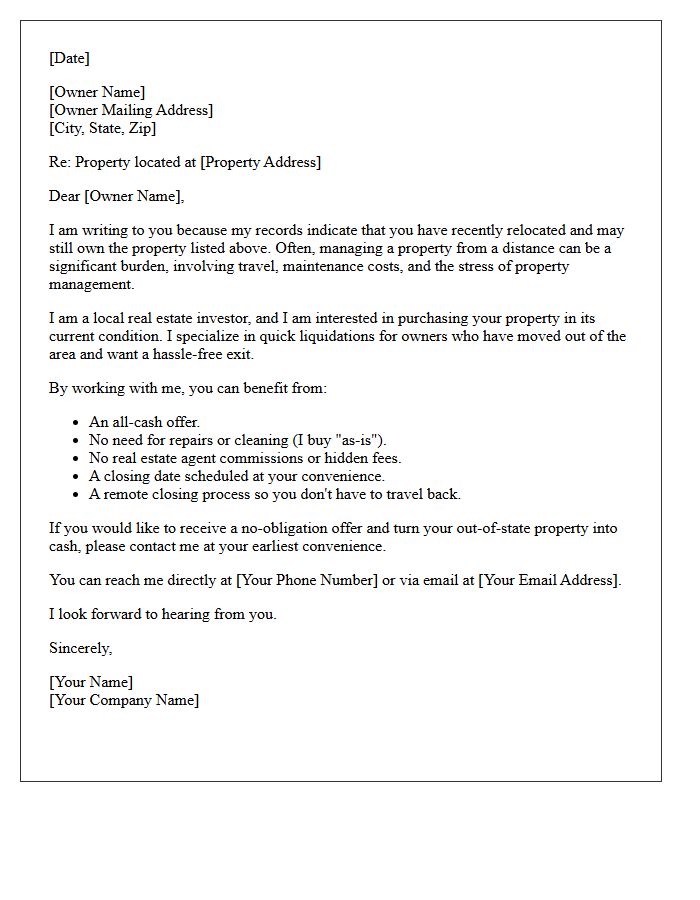 Relocated Owner Quick Liquidation Letter