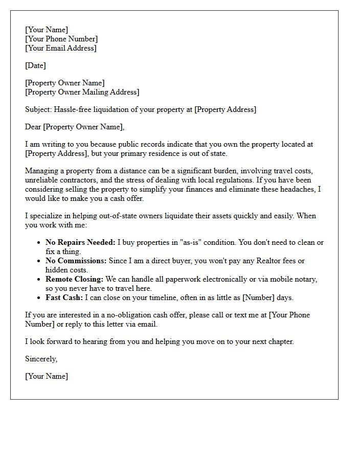 Hassle Free Liquidation For Out Of State Owners Letter