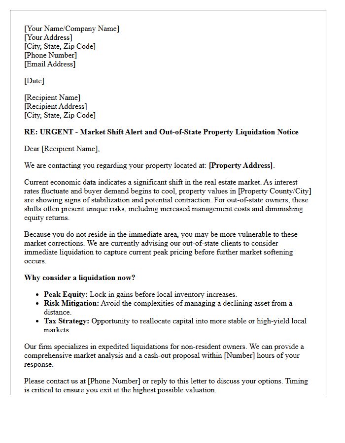 Shifting Market Out Of State Liquidation Warning Letter