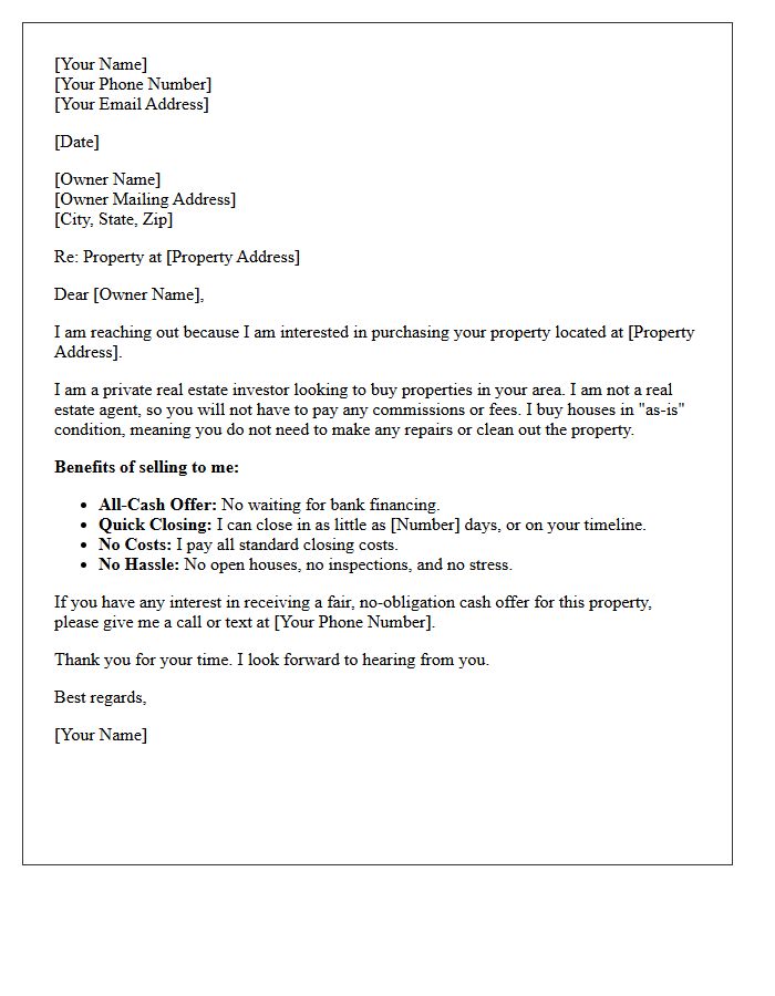 Quick Cash Closing Absentee Investor Letter