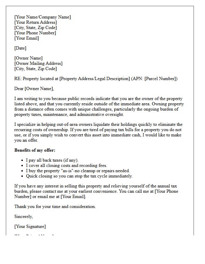 Distant Owner Tax Burden Relief Liquidation Letter