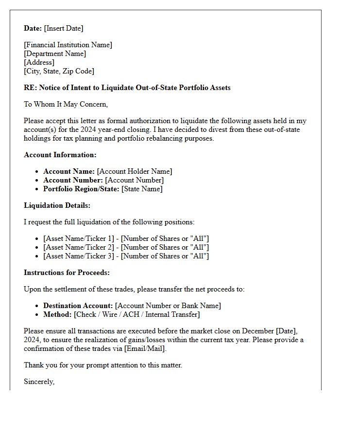 End Of Year Out Of State Portfolio Liquidation Letter