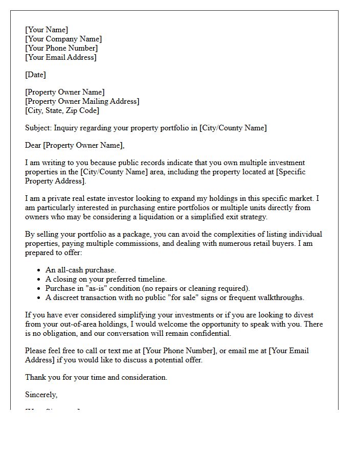 Absentee Landlord Portfolio Liquidation Inquiry Letter