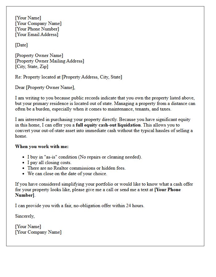 Out Of State Equity Cash Out Liquidation Letter
