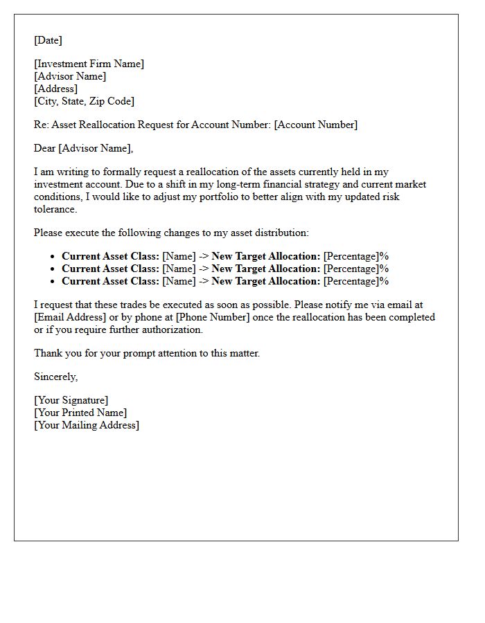 Distant Investor Asset Reallocation Letter