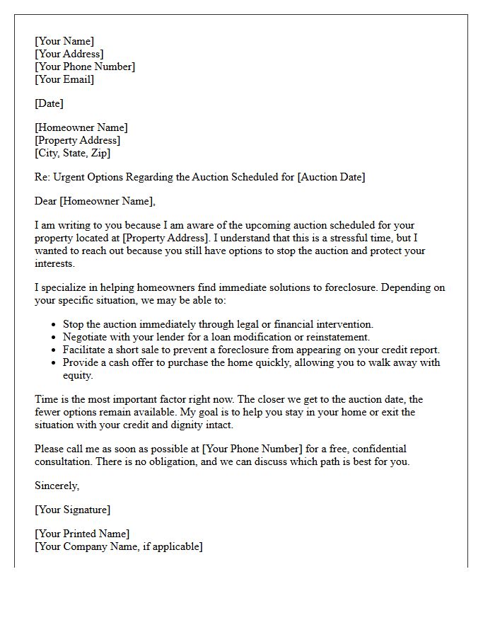 Stop Foreclosure Auction Solutions Letter