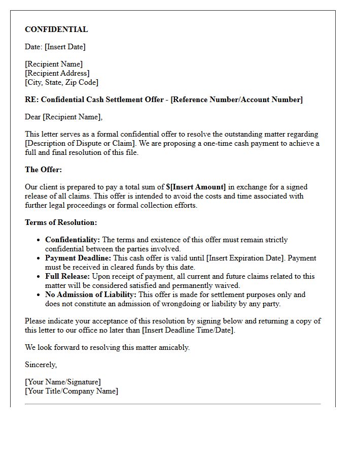 Confidential Cash Offer Resolution Letter