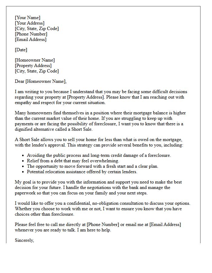 Compassionate Short Sale Strategy Letter