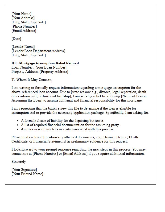 Mortgage Assumption Relief Letter