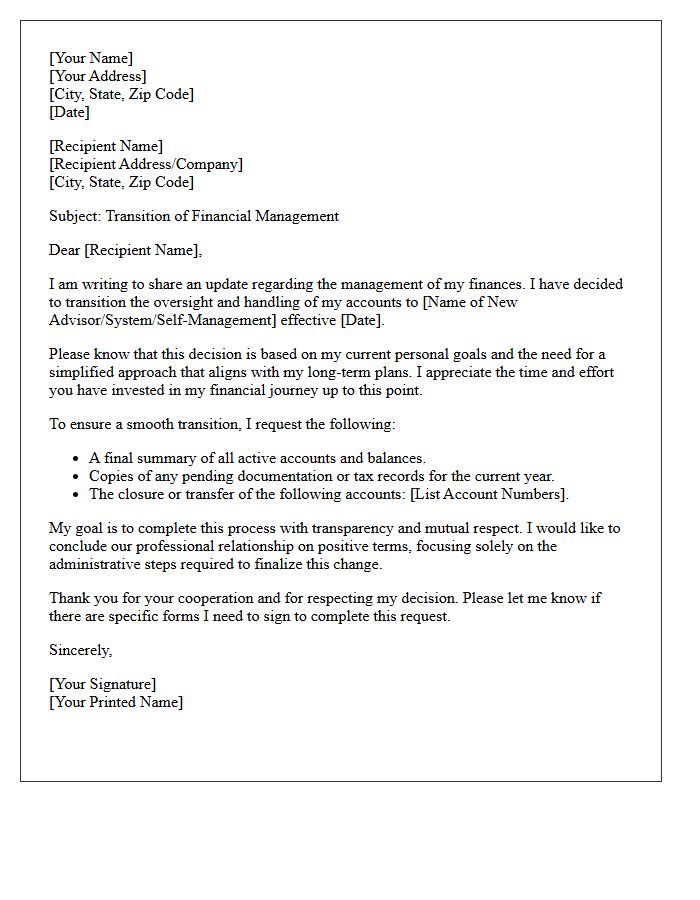 Judgment-Free Financial Transition Letter