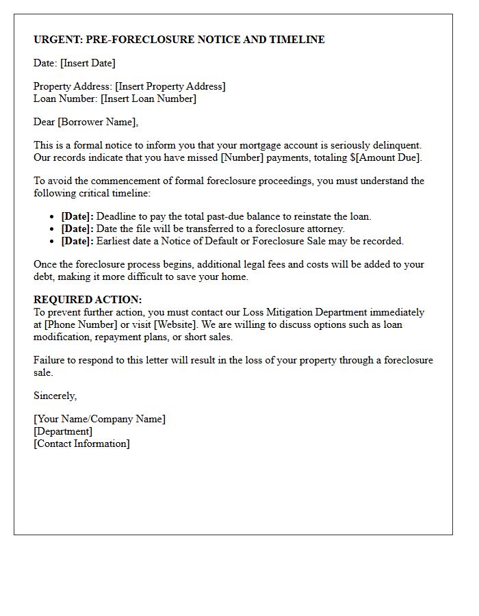 Urgent Pre-Foreclosure Timeline Letter