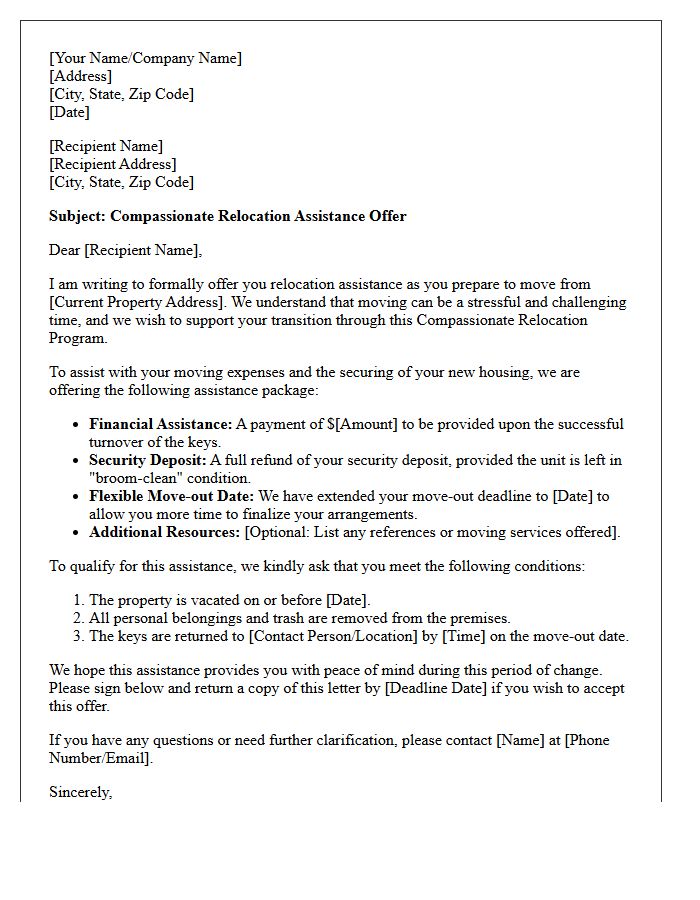 Compassionate Relocation Assistance Letter