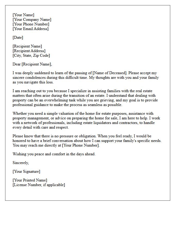 Initial Condolence and Real Estate Services Introduction Letter