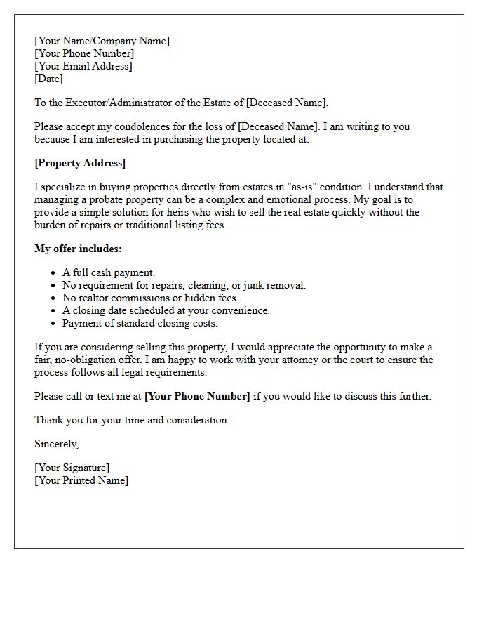 Probate Property Cash Offer Letter