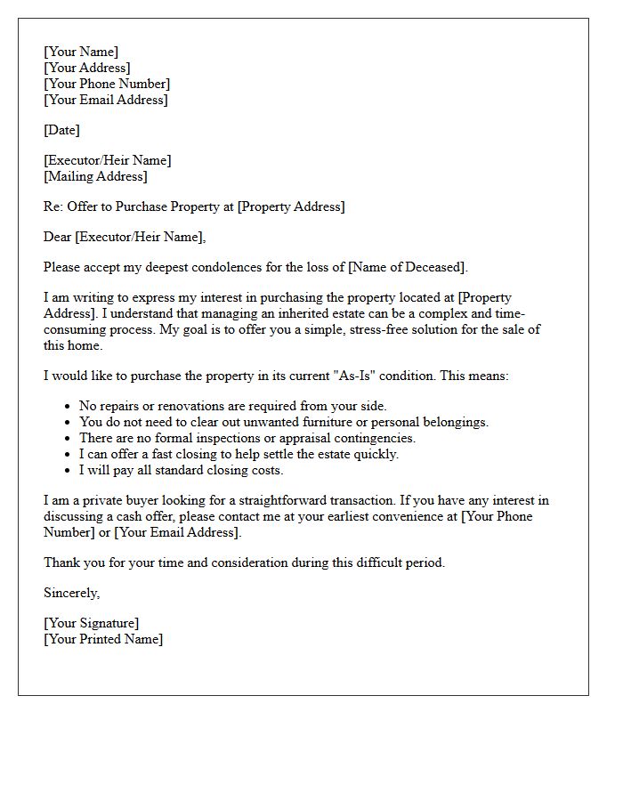 Inherited Estate As-Is Purchase Letter