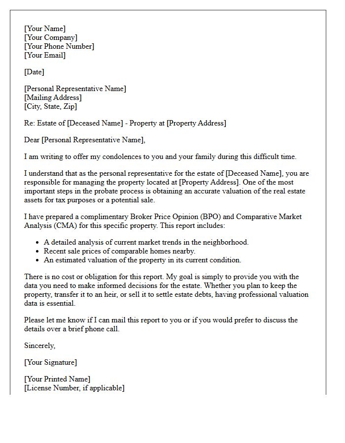 Probate Real Estate Market Analysis Letter