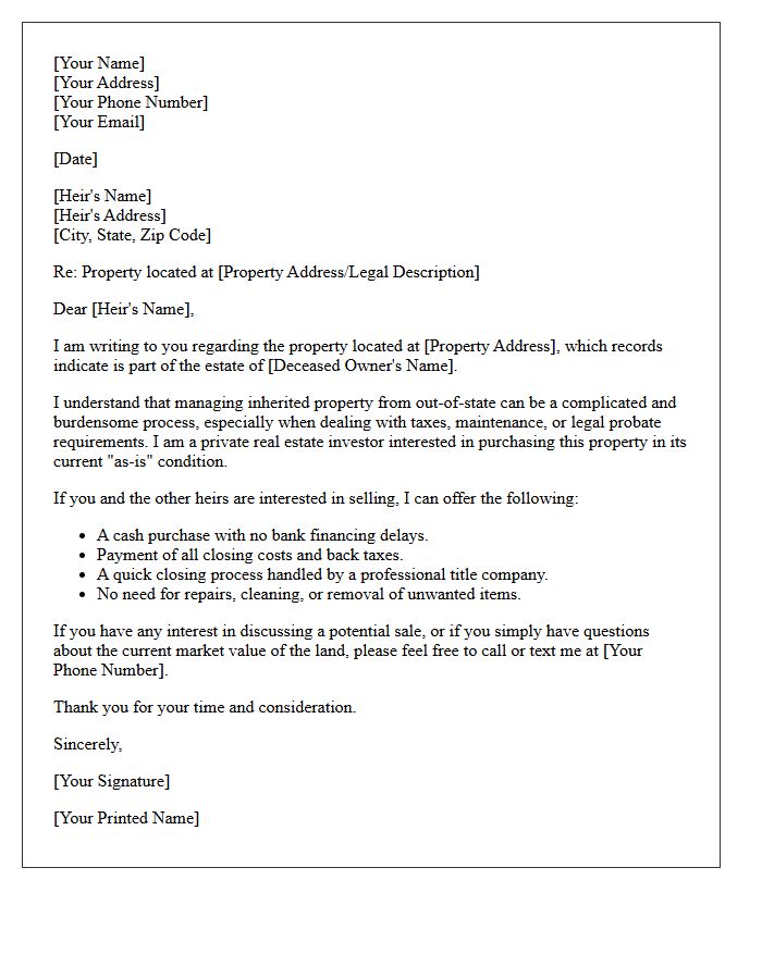 Out-of-State Heir Property Purchase Letter