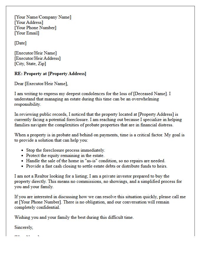 Pre-Foreclosure Probate Estate Resolution Letter