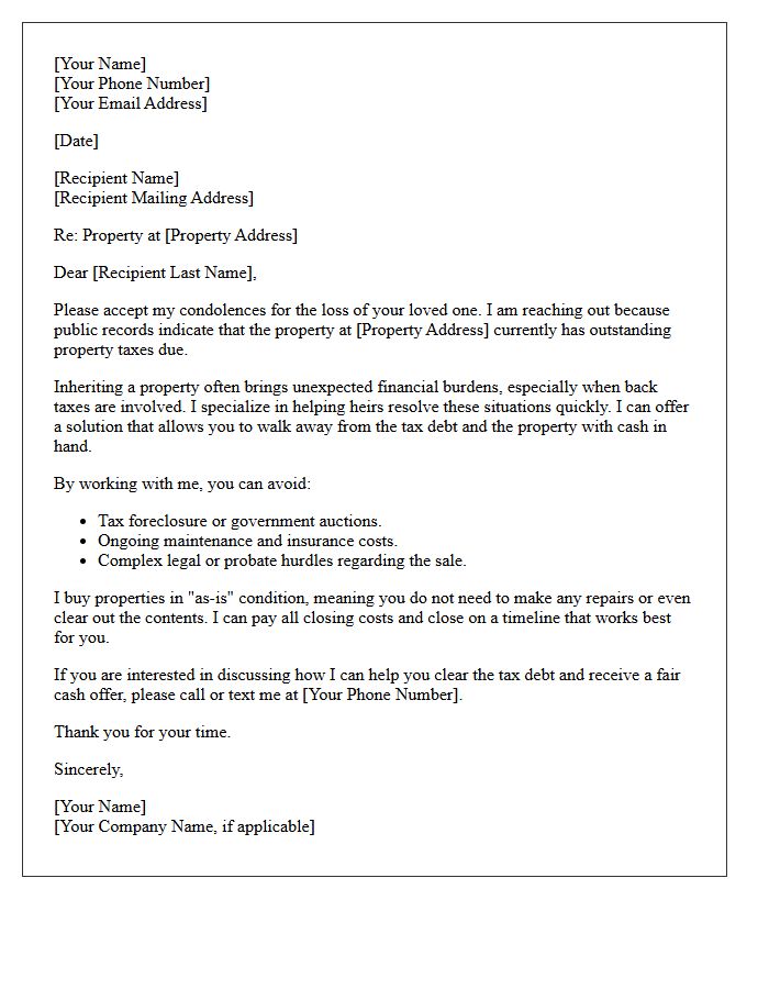 Inherited Property Tax Delinquency Solution Letter