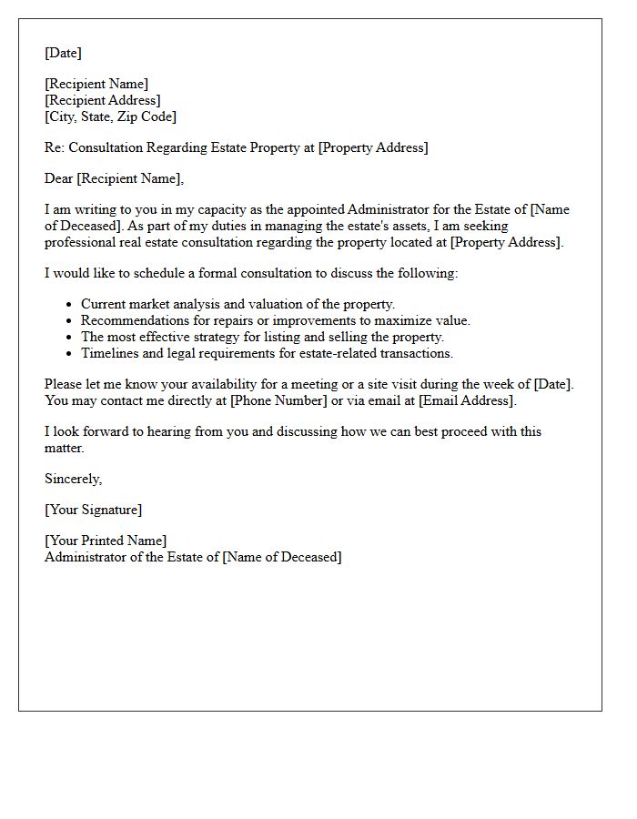 Administrator Real Estate Consultation Letter